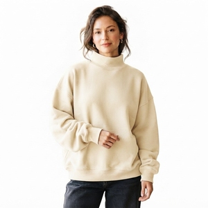 Women Premium Cotton Oversized Mockneck Sweatshirt Loose Fit <b>Long</b> <b>Sleeve</b> Casual Pullover Soft Warm Contemporary Streetwear <b>Top</b> - Product Image 1
