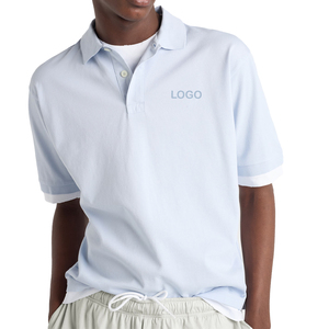 Polo en coton 100 % pour homme, coupe ample, avec empiècements contrastants, style streetwear décontracté, jersey de mode OEM, haut personnalisé pour homme - Product Image 1