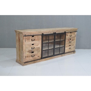 Cajones de puertas corredizas de vidrio de hierro y madera de mango macizo hechos a mano, cocina, comedor, hogar, oficina, aparador, muebles de almacenamiento - Product Image 5