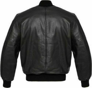 Blouson aviateur en cuir d'agneau véritable noir pour homme, imperméable, avec col montant et logo sur le devant - Product Image 2