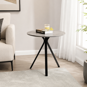 Modern Round Side Table with Faux Marble Top & <b>Black</b> Metal Tripod Legs | Contemporary End Table for Living Room, Bedroom, Sofa - Product Image 3