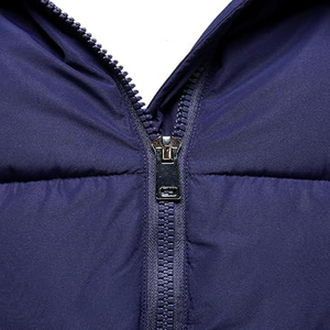Veste matelassée à capuche bleu marine pour homme, coupe-vent, épaisse, en polyester, hiver, décontractée, fermeture éclair, coupe classique, couleur unie - Product Image 4