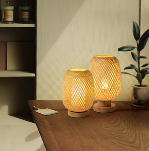 Modern Bamboo Table Lamp <b>Cover</b> with Wooden Base Handmade Woven Lamp Shade Nightstand <b>Light</b> for Bedroom Living Room Home Decor - Product Image 4