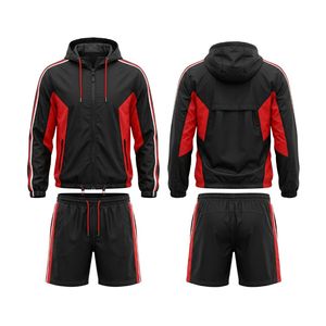Breathable Sublimation Printing Windbreaker Olive Dark Green Geometric <b>Camo</b> Pattern Hooded <b>Jacket</b> And Shorts Sets - Product Image 4