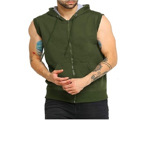 Hoodie sans manches en jersey tricoté 100 % coton uni pour homme, grande taille, personnalisable avec logo OEM, idéal pour la gym, vente en gros - Product Image 1