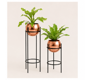 Juego de Macetas Metálicas con Acabado en Cobre Moderno, con Soporte Alto de Hierro Negro, Maceta Decorativa de Lujo para Interiores, para Decoración del Hogar y Hoteles - Product Image 6