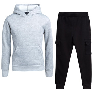 Ensemble de jogging en molleton 100% coton pour adolescents - 2 pièces, sweat-shirt à capuche grande taille et pantalon cargo avec taille élastique - Product Image 3