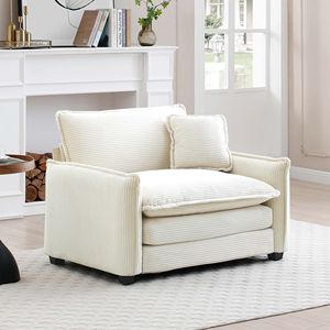 Divano singolo in velluto a coste beige con cuscino singolo, comodo per diverse occasioni - per soggiorno e camera da letto - Product Image 2
