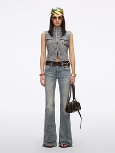 Slim Fit Denim Vest With Stand Collar Button Closure Washed Blue Casual <b>Jacket</b> For Women and <b>men</b> Spring Style - Product Image 1
