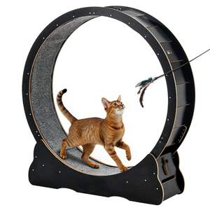 Rueda de Ejercicio para Gatos de Madera Negra de 48 Pulgadas, Capacidad de 28 Libras, Caminadora para Gatos de Interior con Pista Alfombrada, Mecanismo de Bloqueo Silencioso, Fitness y Deporte - Product Image 1