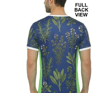 Camiseta de Manga Corta con Estampado Floral, Cuello Redondo, Corte Regular, Transpirable, Estilo Casual, Azul con Detalles Verdes para Hombre - Product Image 6
