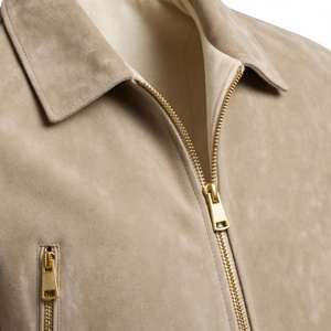 Chaqueta de Motociclista para Hombre, de Cuero Genuino Beige, Impermeable, Cuello Alto, Corte Ajustado, Cierre de Cremallera, para Invierno - Product Image 6