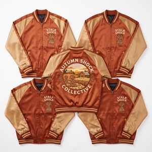 Blouson Bomber en Satin Zippé à Manches Raglan Espresso Gold Felloe Fitters Wheelwright avec Broderie Graphique au Dos – Veste Universitaire en Gros - Product Image 4