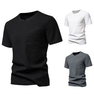 Men's V-Neck Cotton <b>Tees</b> 100% Knitted Fabric Slim Fit Solid Grey <b>White</b> Black Yarn Dyed Short Sleeve - Product Image 2