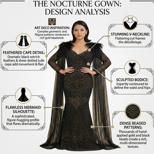 ชุดราตรีทรงเมอร์เมดสีดำหรูหราทันสมัยประดับลูกปัด พร้อมผ้าคลุมไหล่ขนนก แขนยาว คอวี ดีไซน์เปิดหลัง สำหรับผู้หญิง ออกงานเลี้ยงอย่างเป็นทางการ - Product Image 5