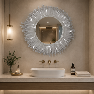 Espejo Redondo de Selenita de Lujo, Espejo de Pared de Cristal Hecho a Mano para Decoración de Sala de Estar, Baño y Entrada - Product Image 1