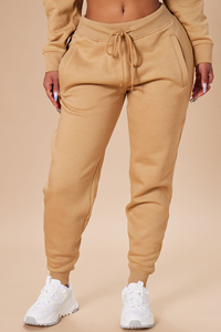 Ensemble de survêtement deux pièces pour femme 100 % coton, délavé à l'acide, couleur unie, respirant, écologique, streetwear, couleur kaki, sweat à capuche et pantalon - Product Image 2