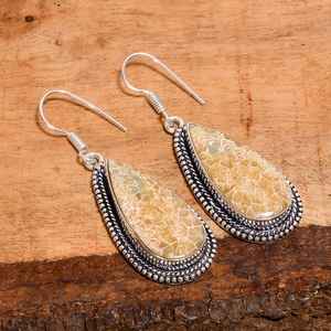 Pendientes de plata con forma de pera de coral natural, estilo vintage, plata de ley 925, joyería bohemia hecha a mano con piedras preciosas, regalo para ella. - Product Image 5