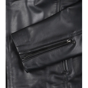 Chaqueta de Cuero Vacuno Negro para Hombre, Modelo 2026, Cuello Alto, Bolsillos con Cremallera, 100% Alta Calidad, Bajo MOQ, Chaqueta de Moda - Product Image 5