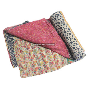 Manufacturer Vintage Handmade Patchwork Bedspread Indian Reversible Hand Stitched Heavy <b>Throw</b> Old Sari Blanket Patch Work Heavy - Product Image 5