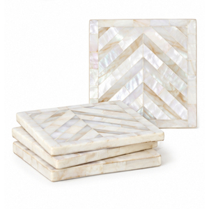 Ensemble de sous-verres de luxe carrés en nacre, motif chevron artisanal, dessous de verre en coquillage pour la décoration de table basse - Product Image 1