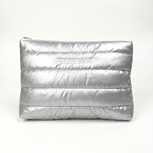 Rootsmen Custom Silver Puffy Quilted Nylon Waterproof Soft Lightweight Travel <b>Makeup</b> Bag Cosmetic Pouch Hanging Large Capacity - Product Image 3