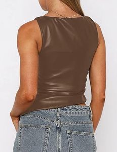 Top Corto de Cuero Genuino para Mujer, Sin Mangas, Ajustado, Estilo Urbano, Chaleco de Moda - Product Image 3
