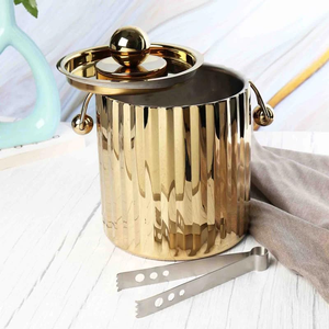 <b>Gold</b> Fluted <b>Ice</b> <b>Bucket</b> With Lid And Tongs Luxury Ribbed Double Walled Insulated Metal Wine Chiller Elegant Home & Bar Decor - Product Image 2