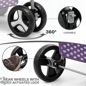 TH-PPS-096 Smooth <b>Rolling</b> Pet Stroller with <b>Foam</b> Grip Handle Custom Print Cabin and Lockable Wheels - Product Image 6