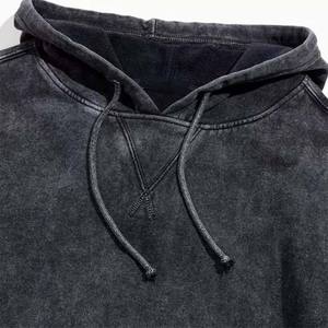 Sweat à capuche personnalisé pour homme, coupe classique, de luxe, gris noir, vintage, effet vieilli, délavé à l'acide, en gros - Product Image 5