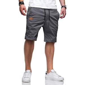 2025 pantalones cortos informales de sarga de algodón para hombre, Bermudas con cintura elástica, pantalones cortos de Golf decorados con logotipo tejido teñido liso - Product Image 4
