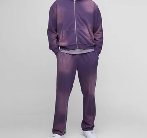 Unisex Purple Dip Dye Hooded Tracksuit Full <b>Sleeve</b> Casual Autumn Wear 100% Cotton Gradient Color <b>Sweatshirt</b> Pants Regular Fit - Product Image 6