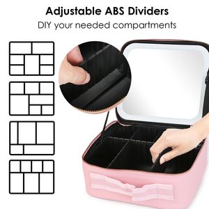 Bolsa de Maquillaje de Viaje con Luz LED Ajustable, 3 Compartimentos de Colores y Soporte para Brochas, Organizador de Cosméticos con Espejo de Aumento - Product Image 6