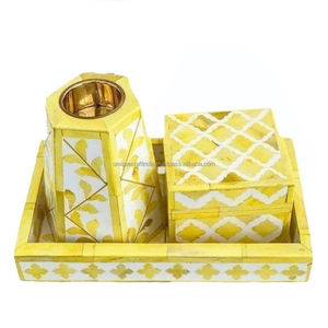 Handcrafted black mother of pearl inlay bukhoor burner set with tray <b>incense</b> <b>box</b> and elegant floral artisan design - Product Image 3