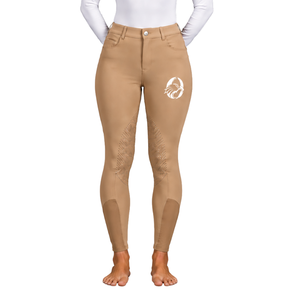 Culotte d'équitation professionnelle pour femme, beige nude, taille haute, extensible, avec grip en silicone et assise intégrale - Product Image 1