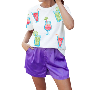 Conjunto de Verano de Dos Piezas para Mujer, Casual, Corto, de Algodón Ecológico, Transpirable, con Lentejuelas y Bordado a Mano - Product Image 2