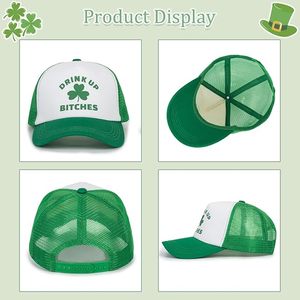 Gorra Trucker Verde y Blanca con Malla, Ajustable, Unisex, Casual, para Primavera/Verano, con Diseño de Trébol y la Frase 'Drink Up Bitches', de 6 Paneles - Product Image 2