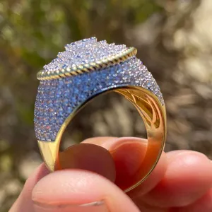 Bague pour homme en argent sterling 925, avec moissanite centrale rotative, entièrement sertie de moissanites, large et imposante, style hip-hop, bijoux en diamant de laboratoire - Product Image 4