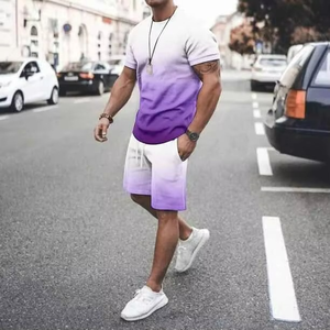 Trajes Deportivos Casuales de Verano para Hombre, Diseño Personalizado con Logotipo, Tejido de Poliéster/Algodón y Fibra de Bambú, Pantalones Cortos y Camiseta de Secado Rápido - Product Image 1