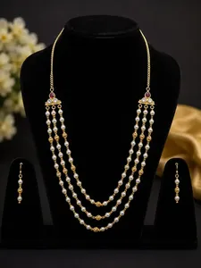 Conjunto de Collar con Perlas y Baño de Oro, Joyería Fina con Cuentas de Aleación, para Bodas, Fiestas y Eventos, para Mujer - Product Image 3