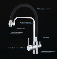 Robinet de cuisine classique avec filtre à eau, en laiton massif, 3 voies, avec douchette extractible pour eau potable, direct usine pour projets de grossistes