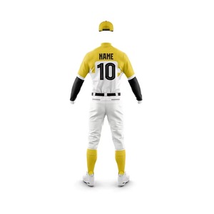 Set Seragam Jersey Bisbol Sublimasi Kustom Pria Pola Kotak-kotak Kuning Kancing Depan Penuh Nomor Nama yang Dipersonalisasi - Product Image 3
