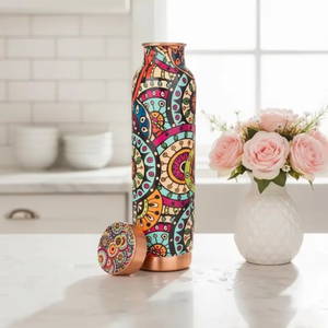 Mandala Printed Pure <b>Copper</b> <b>Bottle</b> for <b>Drinking</b> Water Handmade Health Benefit <b>Copper</b> Flask for Home Restaurant Hotel and Home - Product Image 1