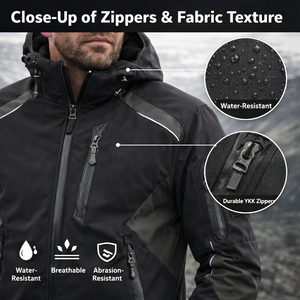 Veste Softshell Imperméable et Coupe-Vent pour Hommes en Spandex/Polyester, Idéale pour la Randonnée et les Vêtements de Travail en Plein Air - Product Image 4