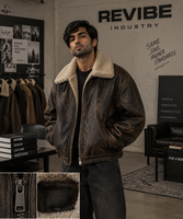 Blouson aviateur vintage surdimensionné en cuir pour homme, col en peau de mouton marron vieilli, veste d'hiver, fabricant OEM