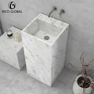 Lavabo de Pedestal Moderno de Mármol Blanco, Forma Irregular, Material Cerámico, Duradero, para Baño - Product Image 2