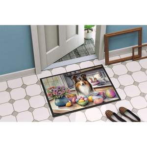 Nouveau paillasson décor Sheltie de Pâques antidérapant intérieur extérieur 18H X 27W tapis à poils bas tapis de porte avant lavable pour entrée - Product Image 4