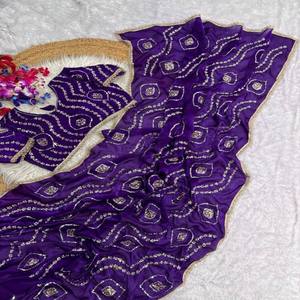 VASTRA COTTAGE Sari de Seda Satinada Suave Premium con Bordado de Encaje Rico Hecho a Mano y Blusa Completamente Trabillada - Product Image 1