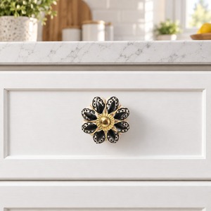 Poignée de tiroir décorative SHUBHAM en céramique pour meuble de cuisine, blanc, noir, or, accessoire de mobilier - Product Image 1