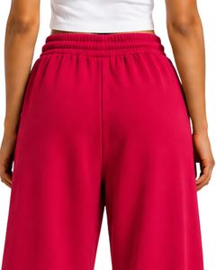 Pantalones de chándal anchos de cintura alta para mujer, color rojo cereza, estilo casual, holgados, de felpa, con cordón y bolsillos. - Product Image 6